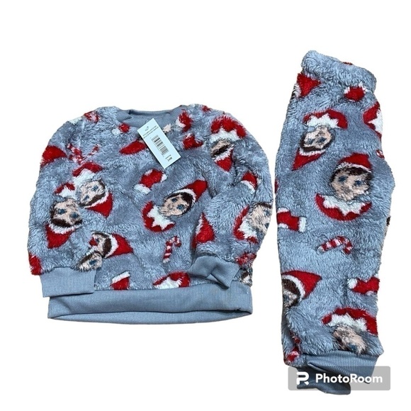 Elf on the Shelf Fuzzy Pajama Set NEW 24 Months Gray Red Christmas Two Piece - Picture 1 of 6
